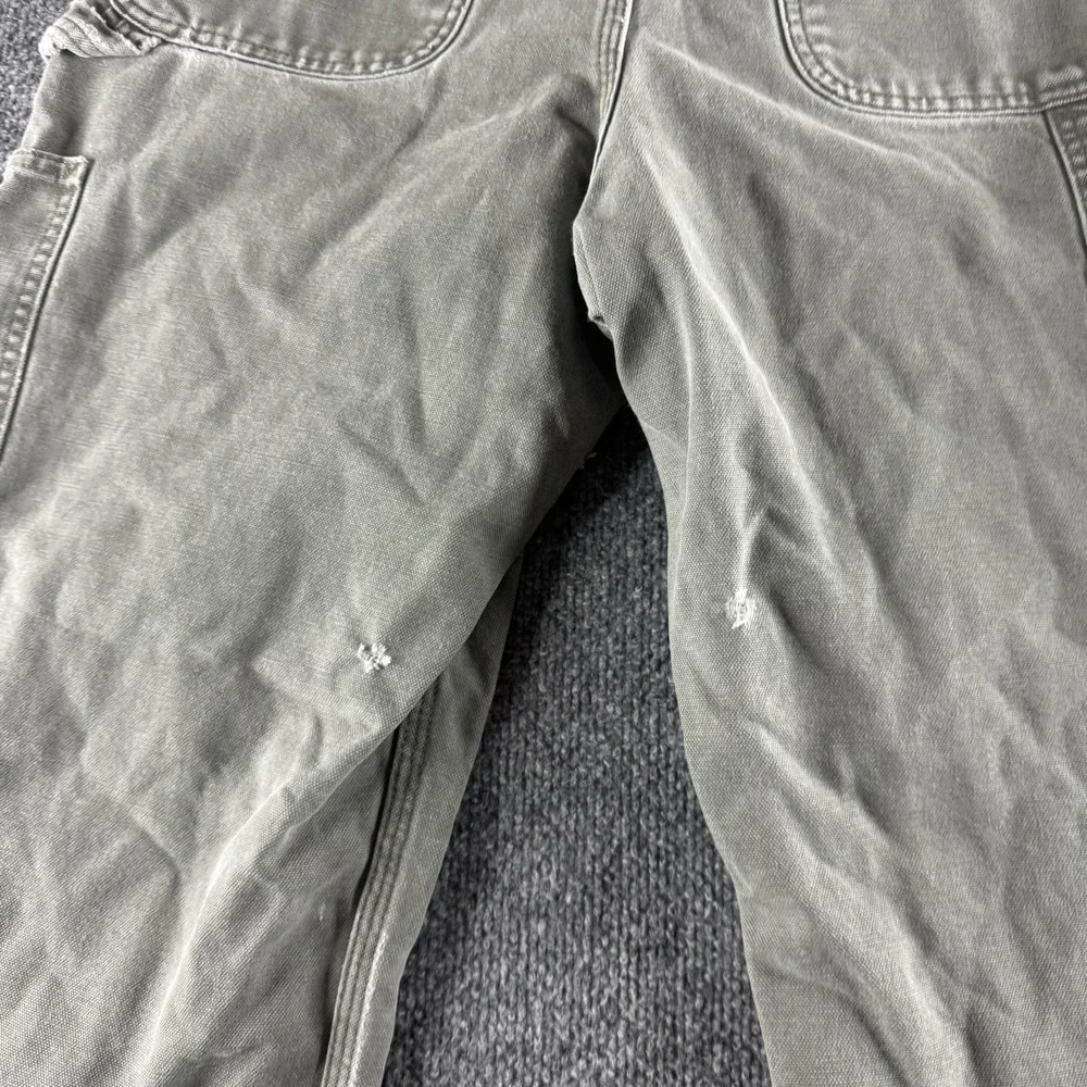 Carhartt Pants Mens 34x32 Green Canvas Carpenter Workwear Distressed Holes